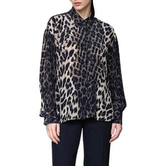 Kaos Kaos - Crepe de chine overhemd met dierenprint - Dames - Blouses & Shirts - Veelkleurig - Maat: XL