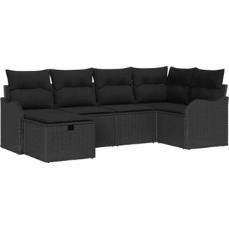 vidaXL Conjunto De Sof&aacute; De Jard&iacute;n Con Coj&iacute;n 6 Pcs Negro Polirat&aacute;n