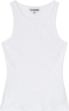 Ganni Soft Cotton Rib Tanktop - Dames - Tops zonder mouwen - Wit - S - Katoen - Tops