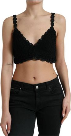 Dolce & Gabbana Zwarte Gehaakte Gebreide Bustier Korset Top - Dames - Tops zonder mouwen - Zwart - XL - Katoen - Tops
