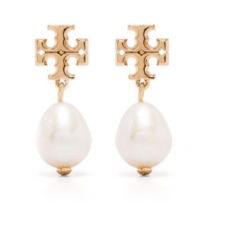 Tory Burch Tory Burch, Earrings, female, Yellow, Size: ONE SIZE Golden Pearl Pendant Earrings