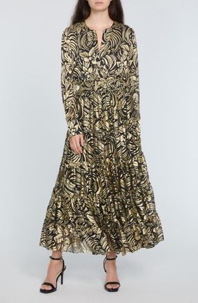 Elie Tahari The Francesca Burnout Long Sleeve Maxi Dress in Mystic Gold Floral Burnout at Nordstrom, Size Large