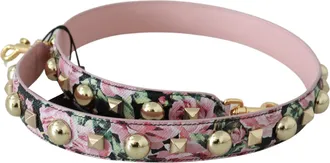 Dolce & Gabbana Womens Pink Floral Gold Studs Bag Accessory Shoulder Strap Leather