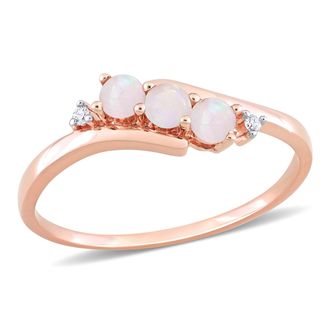 Mimi & Max 1/5 CT TGW Opal and Diamond Accent 3-Stone Ring in 10K Rose Gold