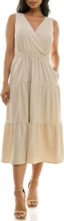 Nina Leonard Tiered Midi Dress in Sand at Nordstrom Rack, Size X-Large