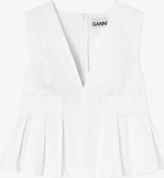 Ganni White Top in Stretch Cotton - Size 10/12 Organic