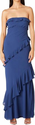 Cotton Candy L.A. Strapless Ruffle Tiered Maxi Dress In Navy