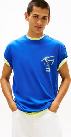 Tommy Jeans T-Shirt TOMMY JEANS TJM REGULAR CITY SIGN, Herren, Gr. 4XL, fizzy blau, Single Jersey, Obermaterial: 100% Baumwolle, unifarben, regular fit normal, Ru