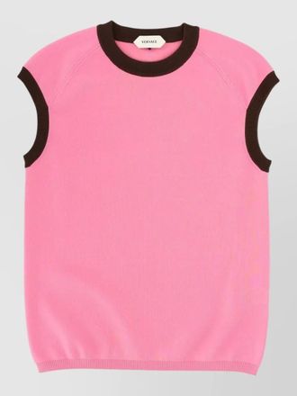 Versace knit top sleeveless contrast trim ribbed edges