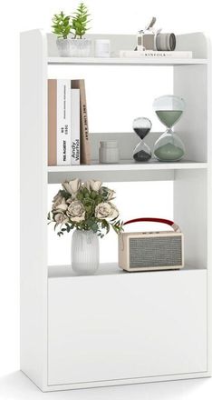 Costway Costway - Bookcase with Drawer Freestanding Bookshelf w/ 3-Tier Open Shelf White