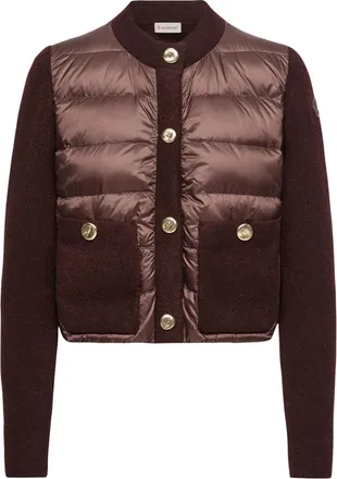 Moncler Moncler Boucl&eacute; Wool Blend Padded Cardigan, Women, Brown, Size: Xs
