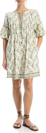 Max Studio Floral Puff Sleeve Shift Dress in Cream/Green at Nordstrom Rack, Size X-Large