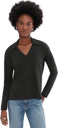 Lilla P Easy Collared Split Neck Womens Clothing Black : LG, Cotton