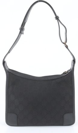 Gucci Black Leather Canvas Handbag Shoulder Bag Tote Bag (Pre-Owned)