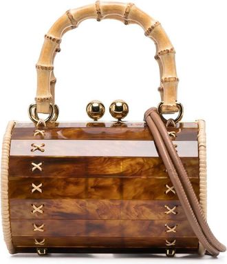 Waiwai barrel-design clutch bag - women - Acrylic/Calf Leather/Bamboo/Metal/Straw - OS - Brown