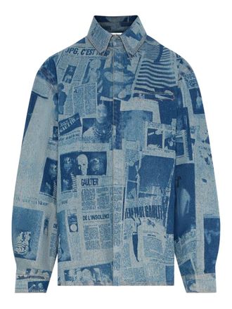 Jean Paul Gaultier Denim blouse met krantenprint - Blauw