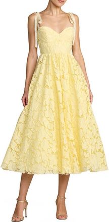 Mac Duggal Lace Sweetheart Tie Strap A-Line Midi Dress in Butter at Nordstrom, Size 10