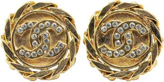 Chanel 1980-1990 Gold Plated CC Rhinestones Clip on Earrings costume earrings - women - Gold Plated - One Size