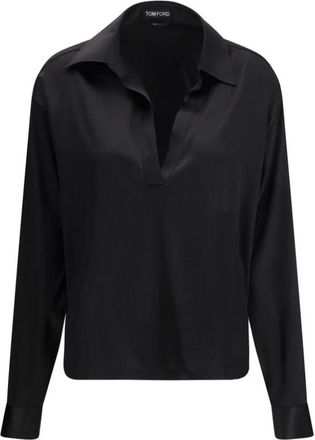 Tom Ford Stretch Zijden Satijnen Polo - Dames - Overhemden - Zwart - S - Satijn - Overhemden