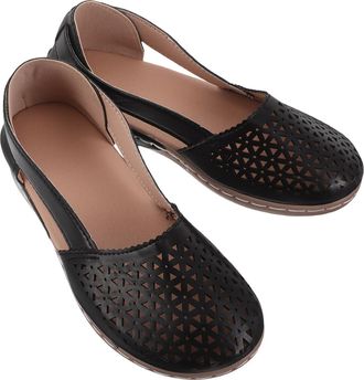 Generic GLEAVI Ladies Black Hollow Out Wedge Espadrilles Sandals for Women, Low Heel Casual Summer Slip-On Shoes Size 36, Lightweight Breathable Daily Walking