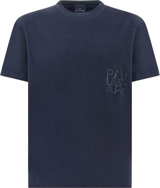 Paul & Shark Tops, Heren, Blauw, L, Katoen, Katoenen Jersey T-shirt met Borduurwerk