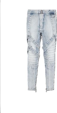 Balmain MenS Light Blue Multi-Strap Denim Pants, Size 32