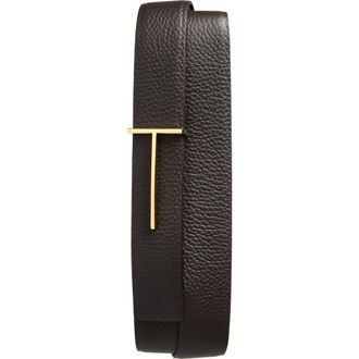 Tom Ford Slim T Soft Grain Leather Belt in Brown/Black at Nordstrom, Size 110