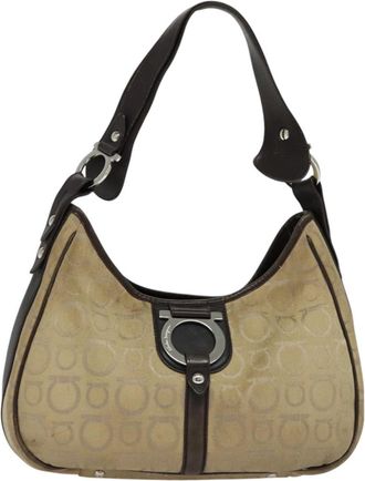 Ferragamo Gancini Beige Canvas Shoulder Bag (Pre-Owned)