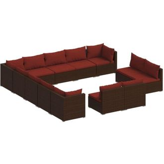 vidaXL Set De Muebles De Jard&iacute;n 13 Pzas Cojines Rat&aacute;n Sint&eacute;tico Marr&oacute;n Vidaxl