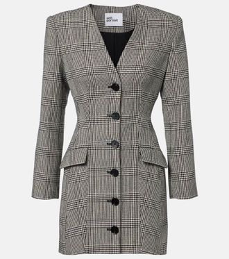 Self Portrait Checked wool-blend minidress
