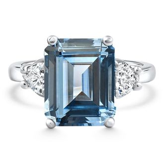 Pompeii3 Platinum Aquamarine & Heart Shape Diamond Ring Lab Grown