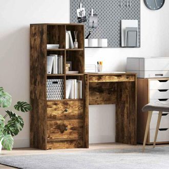 vidaXL Escritorio Con Almacenamiento Con Caj&oacute;n 2 Pcs Roble Ahumado Vidaxl