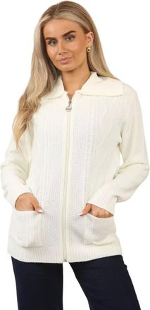 Generic Womens Zip Up Cable Knit Cardigan - Chunky Knit Jumper with Pockets | Soft Warm Ladies Winter Zip Through Sweater | Long Sleeve Collared Knitwear Jack