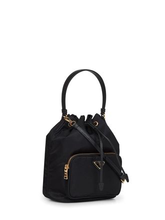 Prada Womens Bucket Bag Duet Black Polyamide Handbags Hand
