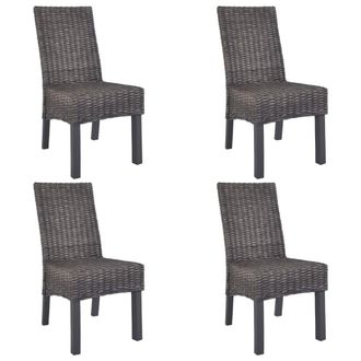 vidaXL Vidaxl - Sillas De Comedor 4 Unidades Rat&aacute;n Kubu Y Madera Mango Marr&oacute;n