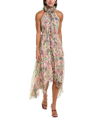 Saloni Saloni Iris Crinkle Silk Chiffon Midi Dress