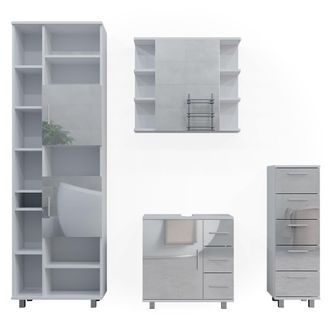 Vicco Conjunto De Muebles De Ba&ntilde;o Ilias, Blanco Alto Brillo, 4 Partes