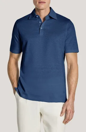 Jack Victor Davis Cotton Blend Piqu&eacute; Polo in Light Navy at Nordstrom, Size Xx-Large