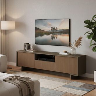 Dmora Dmora - Mueble Tv Andromeda, Mueble Tv Para Sal&oacute;n, Aparador Bajo De Sal&oacute;n Con 2 Puertas Y 1 Caj&oacute;n, 100% Made In Italy, 170x42h48 Cm, Marr&oacute;n Y Nogal, C