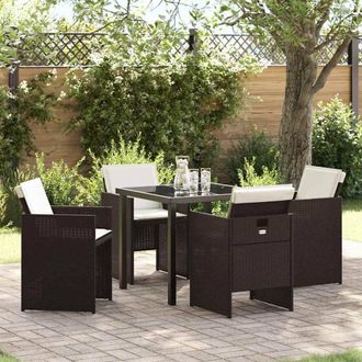 Berkfield Home 5 Piece Garden Dining Set with Cushions Brown Poly Rattan
