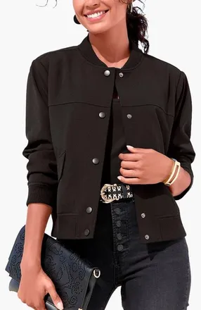 Lascana Snap Front Bomber Jacket in Black at Nordstrom, Size 8