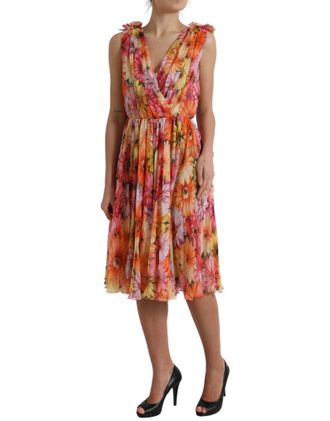 Dolce & Gabbana Womens Multicolor Sunflower Print Silk Midi Dress