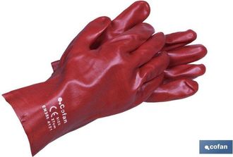 cofan Cofan Guante Pvc Estanco Rojo De 27 Cms. Caja 12 Unid., Guantes De Pvc Estanco Que Protegen Las Manos De La Grasa, Detergentes Diluidos, Petr&oacute;leo, Etc