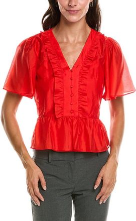 Vince Camuto V-Neck Double Ruffle Button-Down Shirt