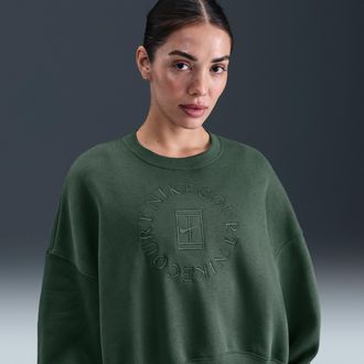 Nike Womens Court Heritage Phoenix Fleece Over-Oversized Crew-Neck Sweatshirt in Green | HJ8988-323