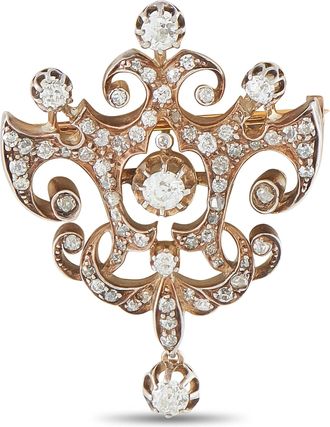 Luxury Bazaar Antique 18K Rose Gold and Silver 1.85ct Diamond Brooch MF07-080326