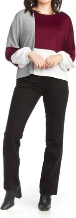 Papillon Balloon Sleeves Color Blocked Sweater In Wine