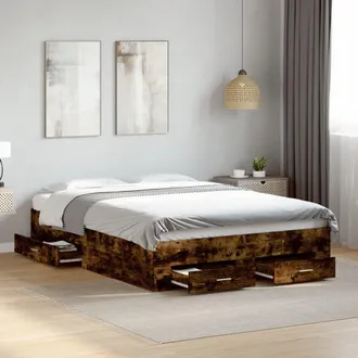 vidaXL Giroletto Con Cassetti Rovere Fumo 140x190 Cm Legno Multistrato - Vidaxl