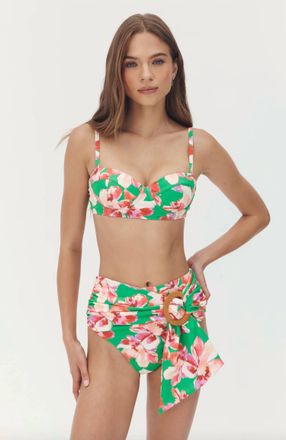 Hutch Tamra Bikini Top In Green Placement Watercolor Lotus Trellis