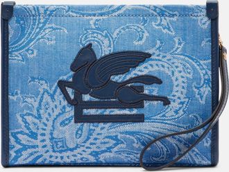 Etro Eyes Mini embroidered denim jacquard pouch